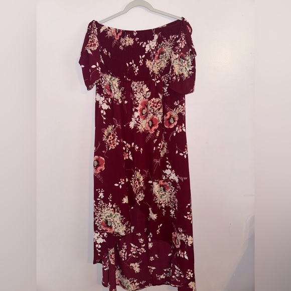 Rue21 Burgundy Floral Dress with Off the shoulder sleeves - Picture 1 of 4